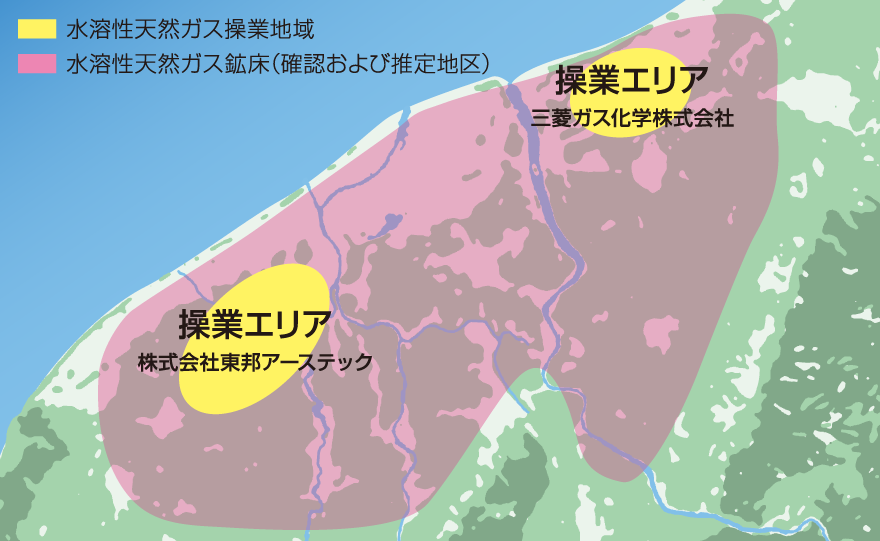 潟地域における水溶性天然ガス鉱床分布区域